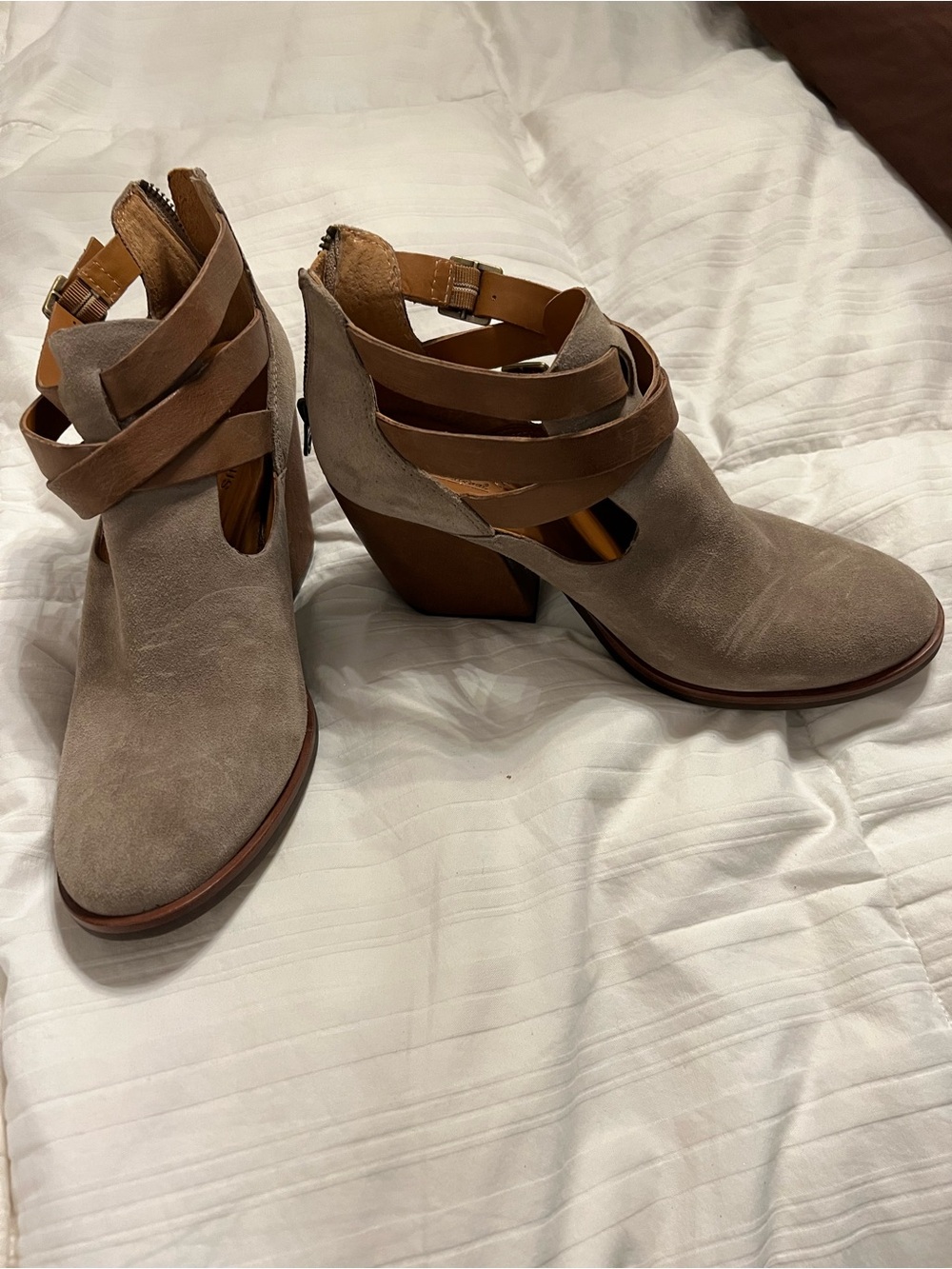 Kork-Ease Stina Ankle Boot Womens 10M Taupe Suede Leather Block Heel